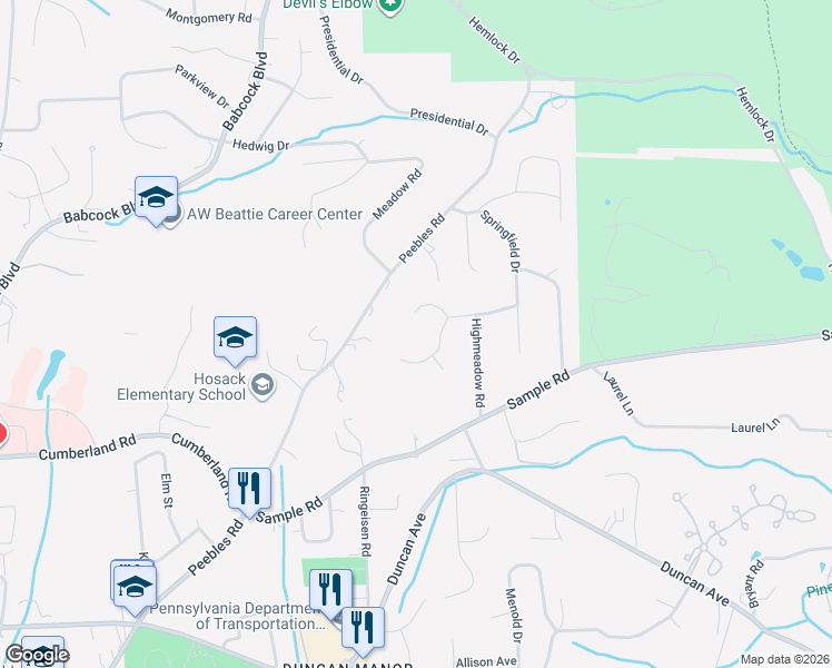 map of restaurants, bars, coffee shops, grocery stores, and more near 1424 Brilikim Drive in McCandless