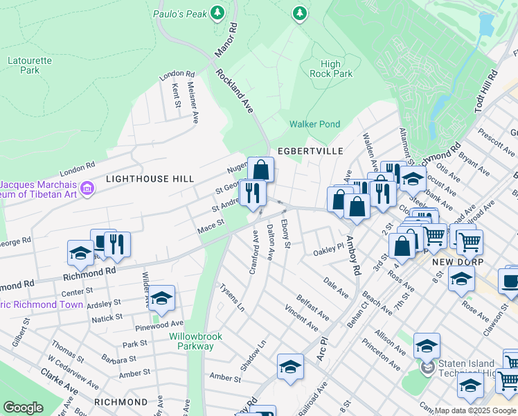 map of restaurants, bars, coffee shops, grocery stores, and more near 3171 Richmond Road in Staten Island