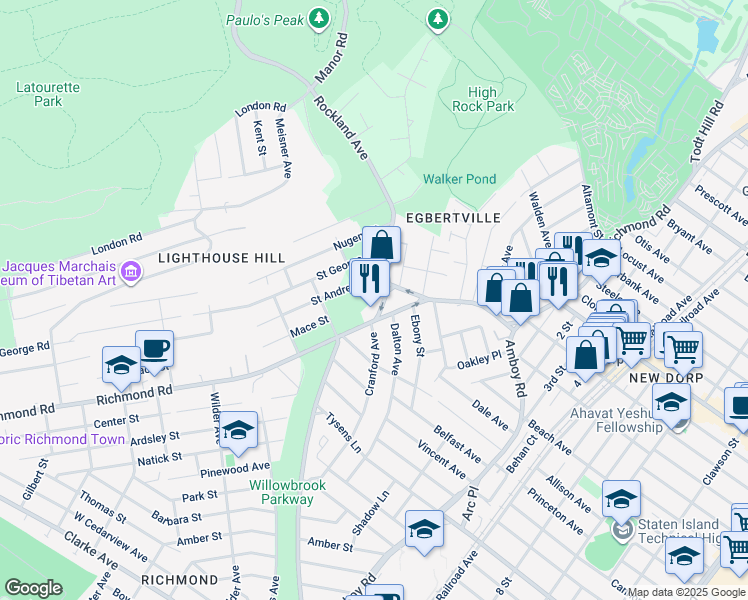 map of restaurants, bars, coffee shops, grocery stores, and more near 3171 Richmond Road in Staten Island