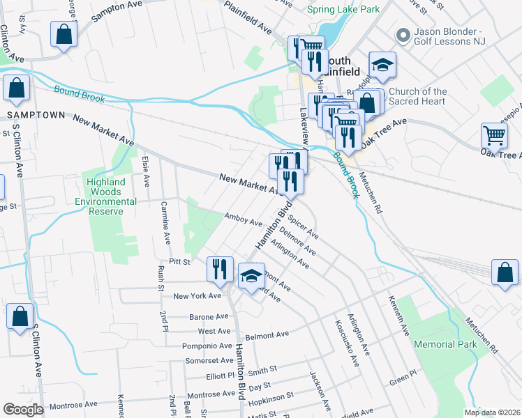map of restaurants, bars, coffee shops, grocery stores, and more near 413 Bergen Street in South Plainfield