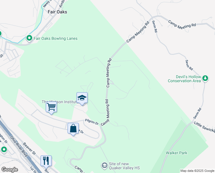map of restaurants, bars, coffee shops, grocery stores, and more near 321-345 Camp Meeting Road in Sewickley