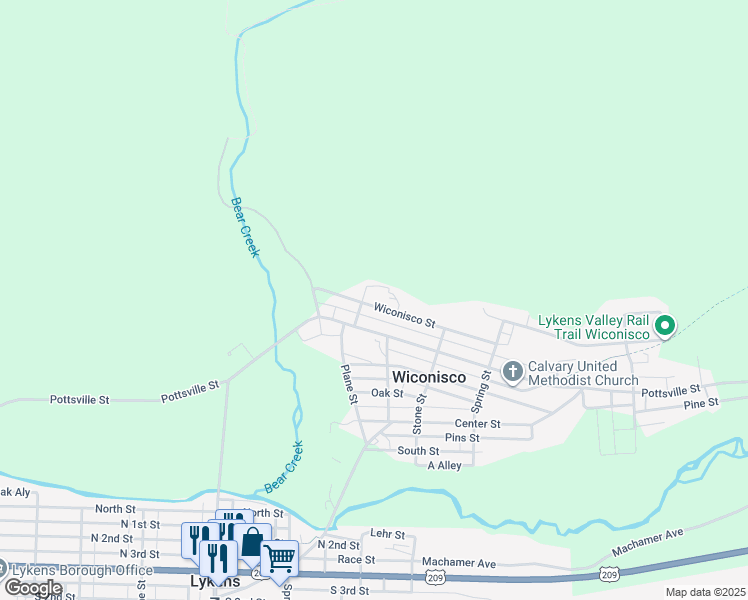 map of restaurants, bars, coffee shops, grocery stores, and more near 204 Wiconisco Street in Lykens