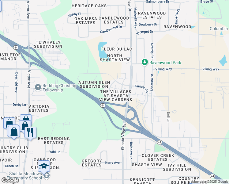 map of restaurants, bars, coffee shops, grocery stores, and more near 2333 la Villa Way in Redding