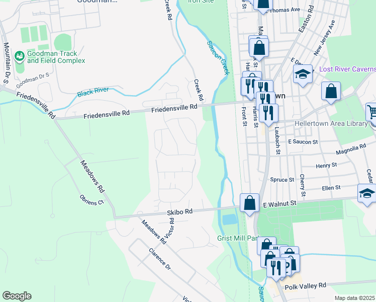 map of restaurants, bars, coffee shops, grocery stores, and more near 1881 Mansfield Street in Hellertown