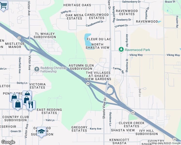 map of restaurants, bars, coffee shops, grocery stores, and more near 2154 Tuscany Way in Redding