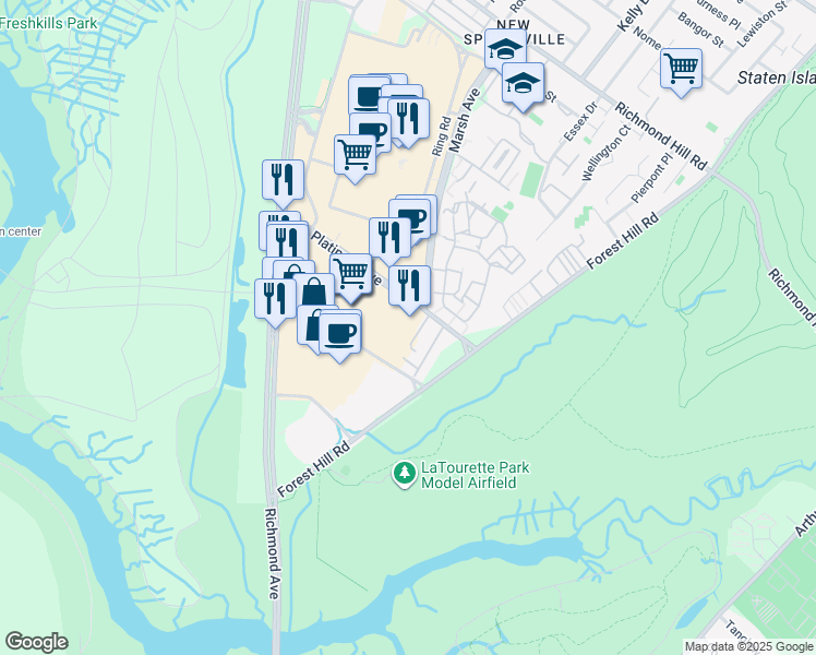 map of restaurants, bars, coffee shops, grocery stores, and more near 2811 Richmond Avenue in Staten Island