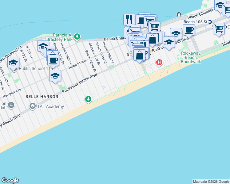 map of restaurants, bars, coffee shops, grocery stores, and more near 131 121 Street in Queens