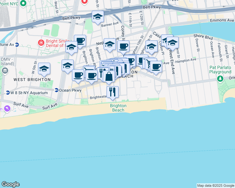 map of restaurants, bars, coffee shops, grocery stores, and more near 3110 Brighton 7th Street in Brooklyn