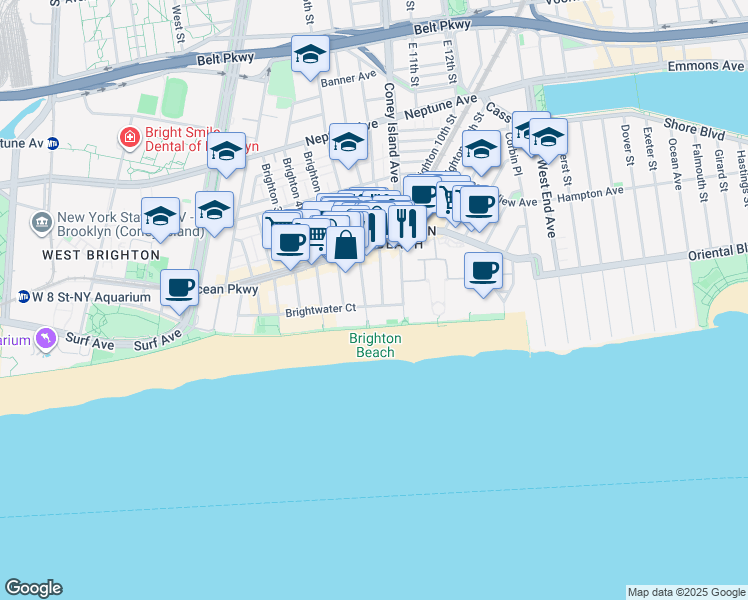 map of restaurants, bars, coffee shops, grocery stores, and more near 3110 Brighton 7th Street in Brooklyn