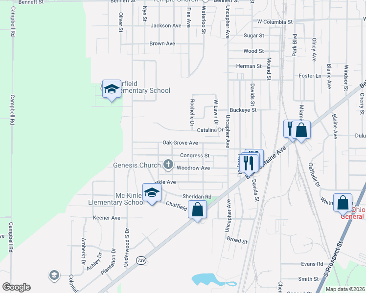 map of restaurants, bars, coffee shops, grocery stores, and more near 882 Oak Grove Avenue in Marion