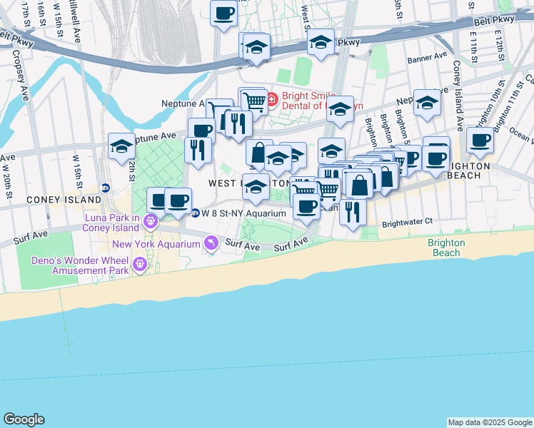 map of restaurants, bars, coffee shops, grocery stores, and more near 271 Sea Breeze Avenue in Brooklyn
