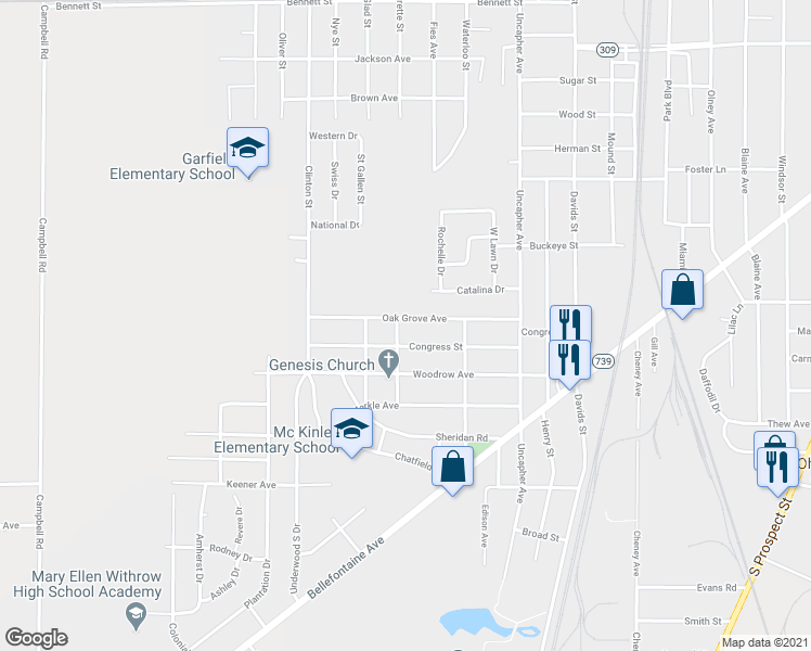 map of restaurants, bars, coffee shops, grocery stores, and more near 882 Oak Grove Ave in Marion