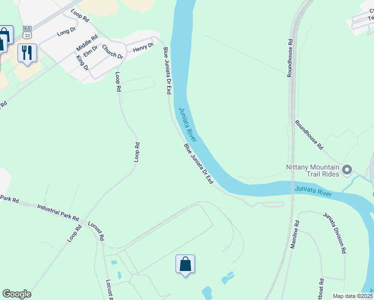 map of restaurants, bars, coffee shops, grocery stores, and more near 330 Blue Juniata Drive in Lewistown