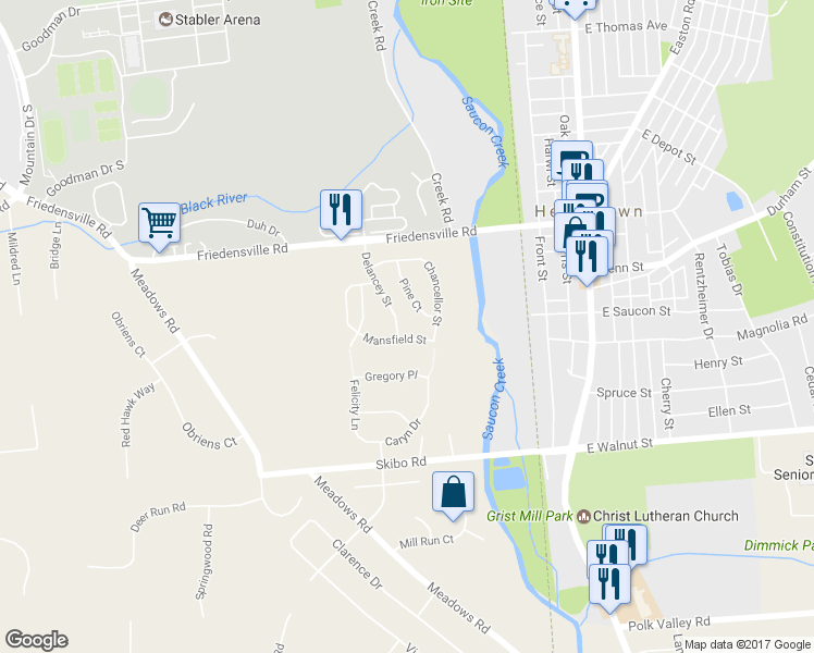 map of restaurants, bars, coffee shops, grocery stores, and more near 1911 Delancey Street in Hellertown