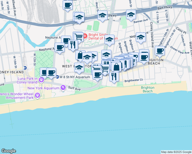 map of restaurants, bars, coffee shops, grocery stores, and more near 3100 Ocean Parkway in Brooklyn