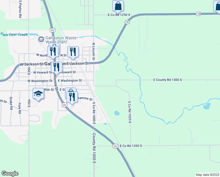map of restaurants, bars, coffee shops, grocery stores, and more near 10000-10198 E County Road 1325 South in Galveston