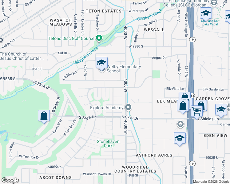 map of restaurants, bars, coffee shops, grocery stores, and more near 4089 Yorkshire Drive in South Jordan