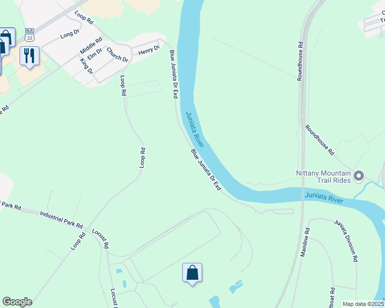 map of restaurants, bars, coffee shops, grocery stores, and more near 330 Blue Juniata Drive in Lewistown