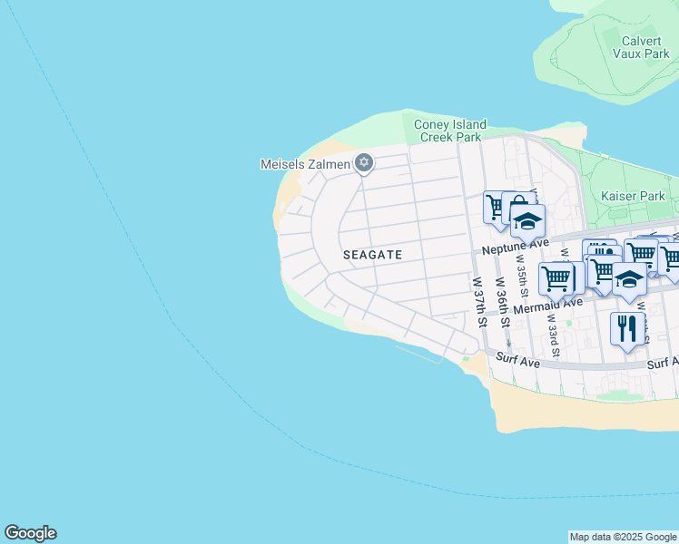 map of restaurants, bars, coffee shops, grocery stores, and more near 6930 Neptune Avenue in Brooklyn