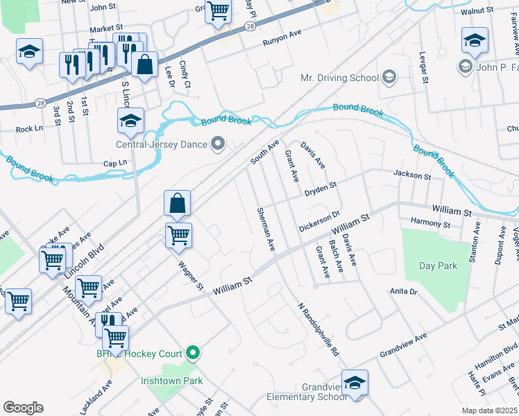 map of restaurants, bars, coffee shops, grocery stores, and more near 203 Sherman Avenue in Middlesex