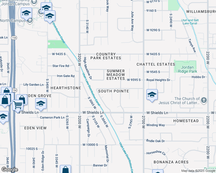 map of restaurants, bars, coffee shops, grocery stores, and more near 9604 Daisy Meadow Circle in South Jordan