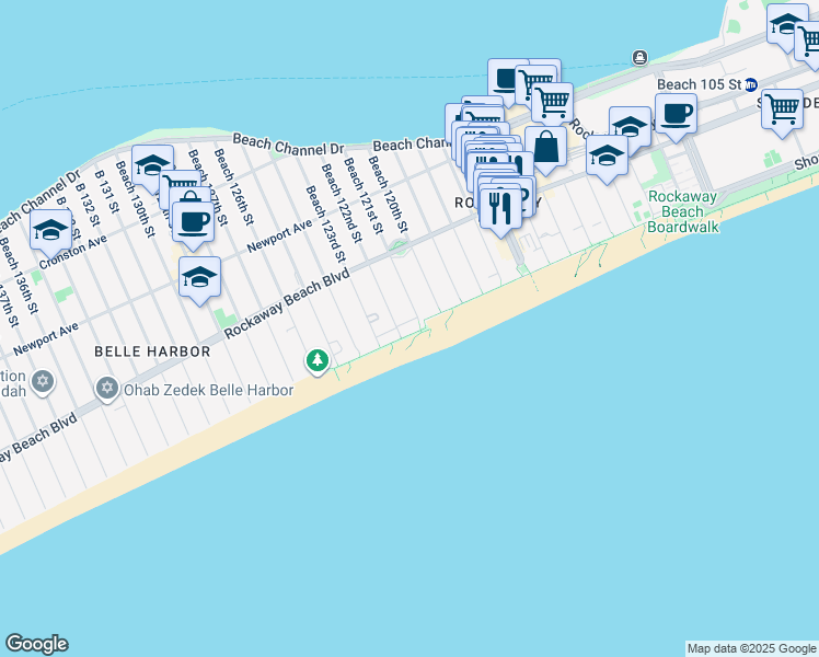 map of restaurants, bars, coffee shops, grocery stores, and more near 131 121 Street in Queens