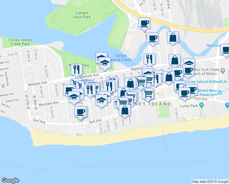 map of restaurants, bars, coffee shops, grocery stores, and more near 2876 West 23rd Street in Brooklyn
