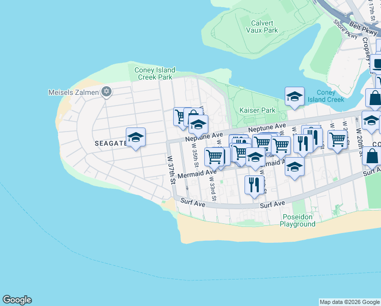 map of restaurants, bars, coffee shops, grocery stores, and more near 2815 West 35th Street in Brooklyn