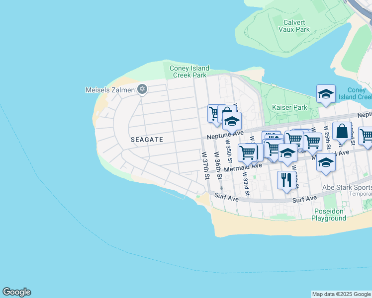 map of restaurants, bars, coffee shops, grocery stores, and more near 3718 Neptune Avenue in Brooklyn