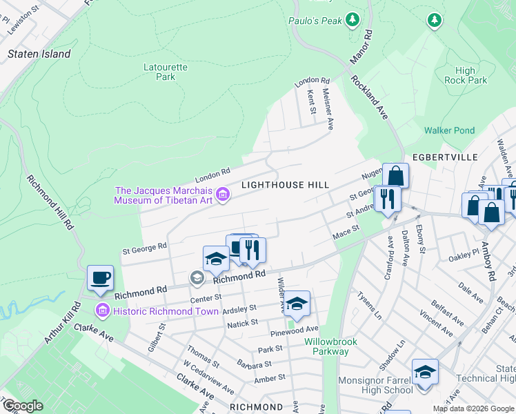 map of restaurants, bars, coffee shops, grocery stores, and more near 283 Nugent Street in Staten Island