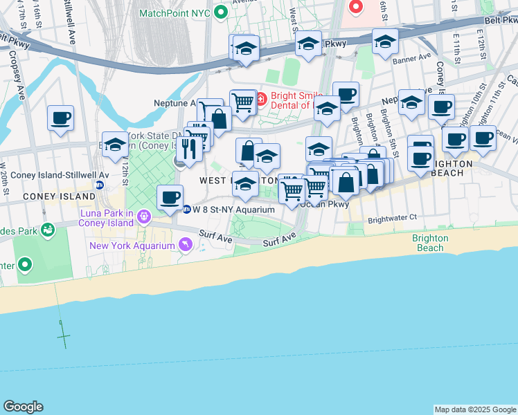 map of restaurants, bars, coffee shops, grocery stores, and more near 271 Sea Breeze Avenue in Brooklyn