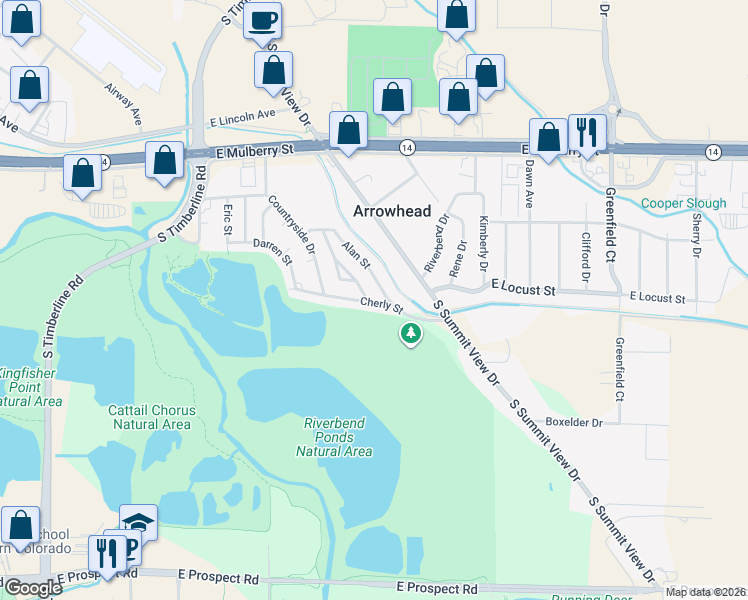 map of restaurants, bars, coffee shops, grocery stores, and more near 814 Tracey Parkway in Fort Collins