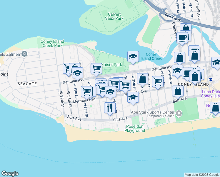 map of restaurants, bars, coffee shops, grocery stores, and more near 2847 West 30th Street in Brooklyn