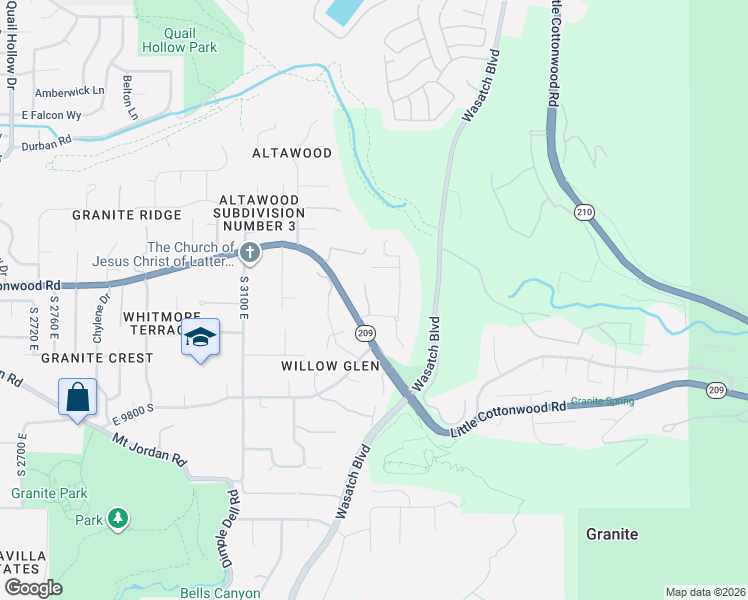 map of restaurants, bars, coffee shops, grocery stores, and more near 9621 Glacier Park Lane in Sandy