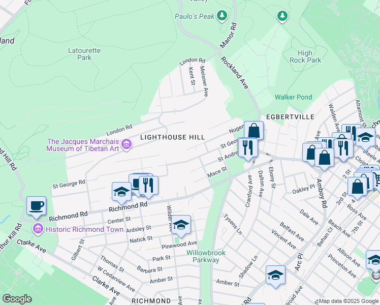 map of restaurants, bars, coffee shops, grocery stores, and more near 193 Nugent Street in Staten Island