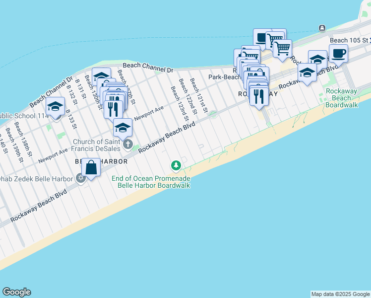 map of restaurants, bars, coffee shops, grocery stores, and more near 180 125 Street in Queens