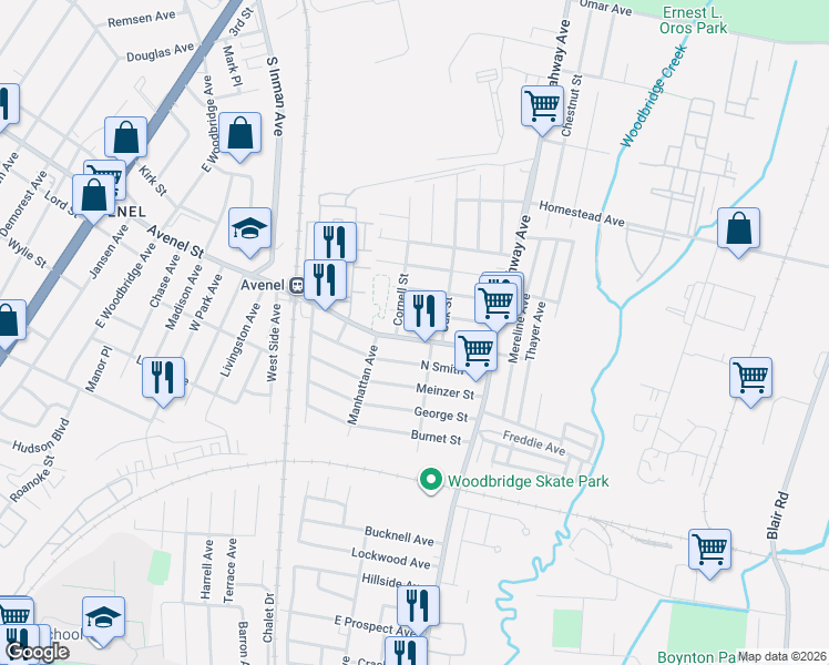 map of restaurants, bars, coffee shops, grocery stores, and more near 59 Harvard Avenue in Woodbridge Township