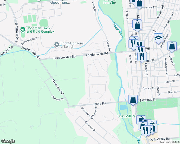 map of restaurants, bars, coffee shops, grocery stores, and more near 1953 Willings Lane in Hellertown
