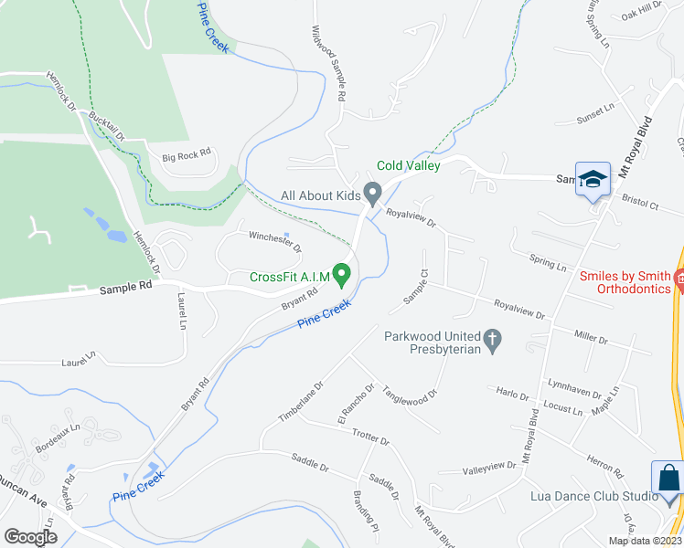 map of restaurants, bars, coffee shops, grocery stores, and more near 4324 Bryant Road in Hampton Township