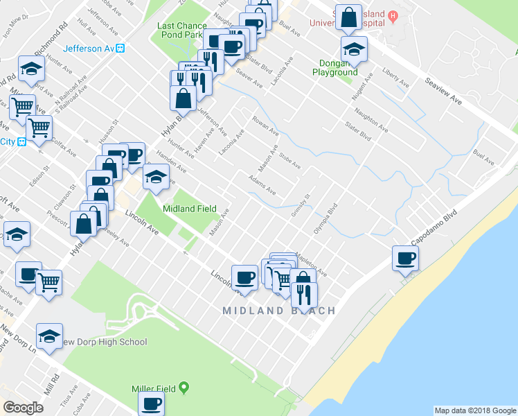 map of restaurants, bars, coffee shops, grocery stores, and more near 464 Hunter Avenue in Staten Island