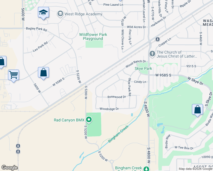 map of restaurants, bars, coffee shops, grocery stores, and more near 5062 Cindy Lane in South Jordan