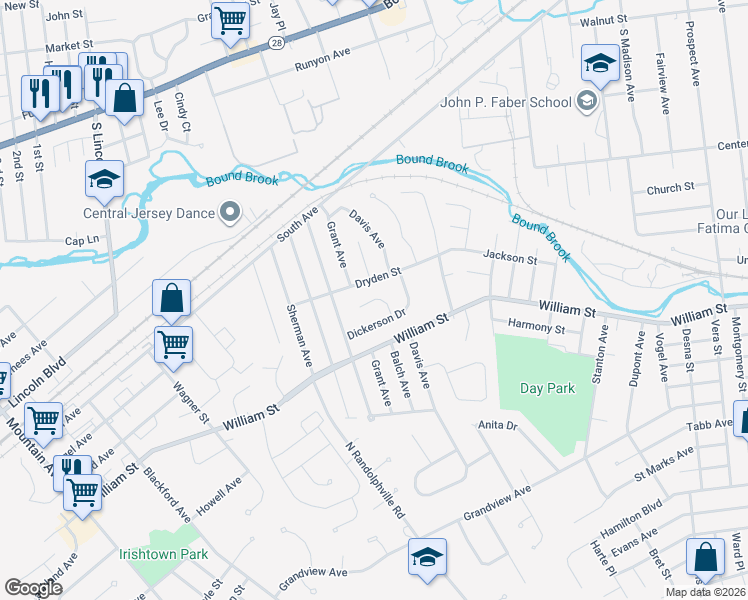 map of restaurants, bars, coffee shops, grocery stores, and more near 10 Lund Court in Piscataway Township