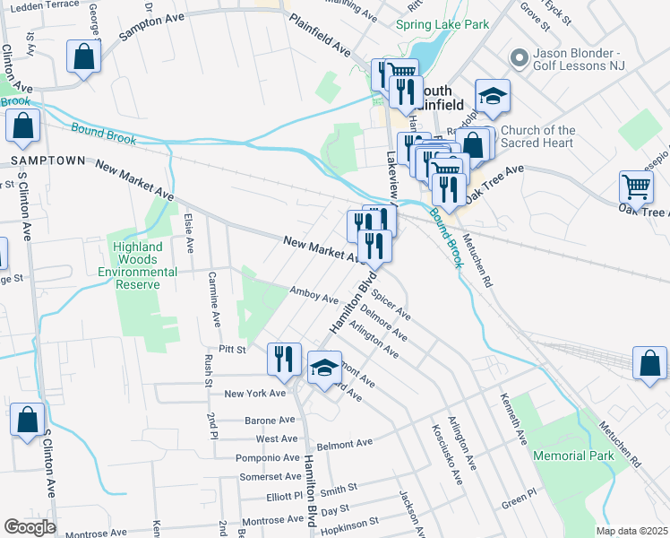 map of restaurants, bars, coffee shops, grocery stores, and more near 413 Bergen Street in South Plainfield