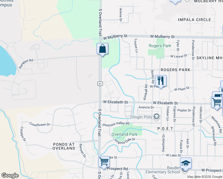 map of restaurants, bars, coffee shops, grocery stores, and more near 3002 West Elizabeth Street in Fort Collins