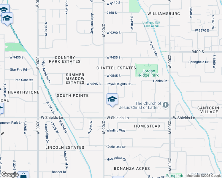 map of restaurants, bars, coffee shops, grocery stores, and more near 9621 South Princess Cove in South Jordan