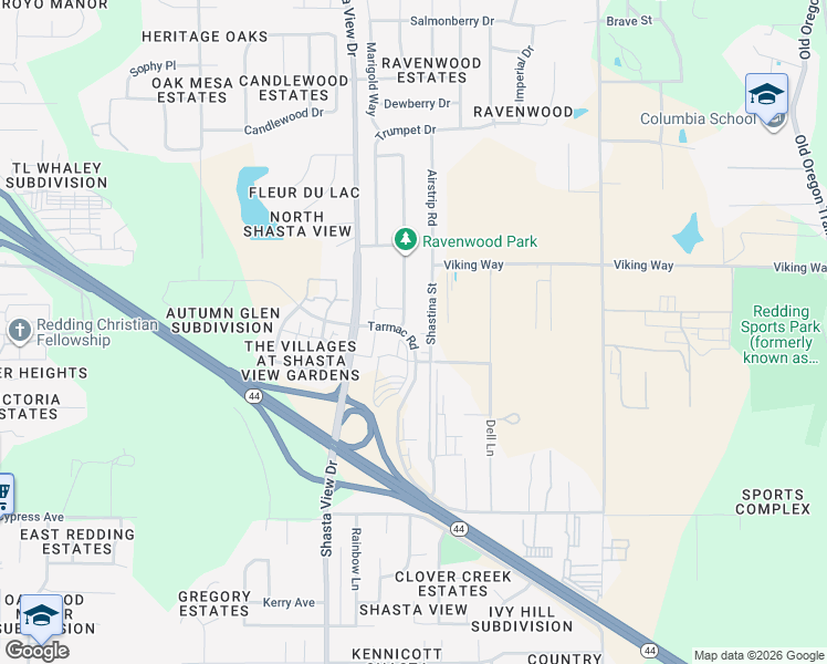 map of restaurants, bars, coffee shops, grocery stores, and more near 2430 Tarmac Road in Redding
