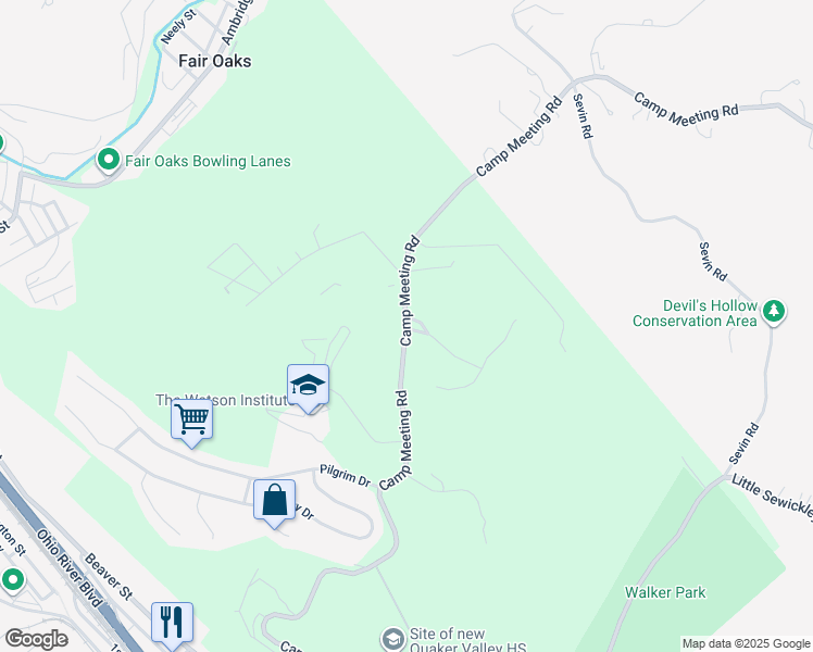 map of restaurants, bars, coffee shops, grocery stores, and more near 321 Camp Meeting Road in Sewickley