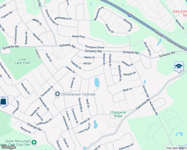map of restaurants, bars, coffee shops, grocery stores, and more near 5813 Helen Drive in Allentown