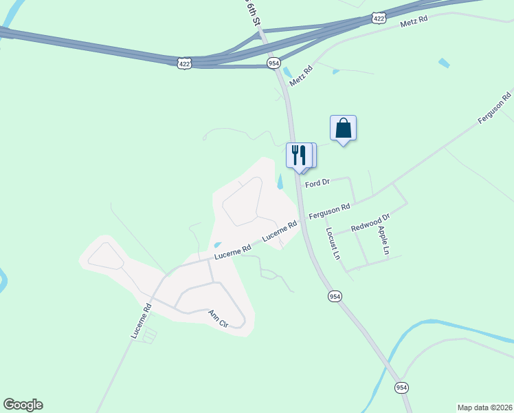 map of restaurants, bars, coffee shops, grocery stores, and more near 129 Huckleberry Road in Indiana