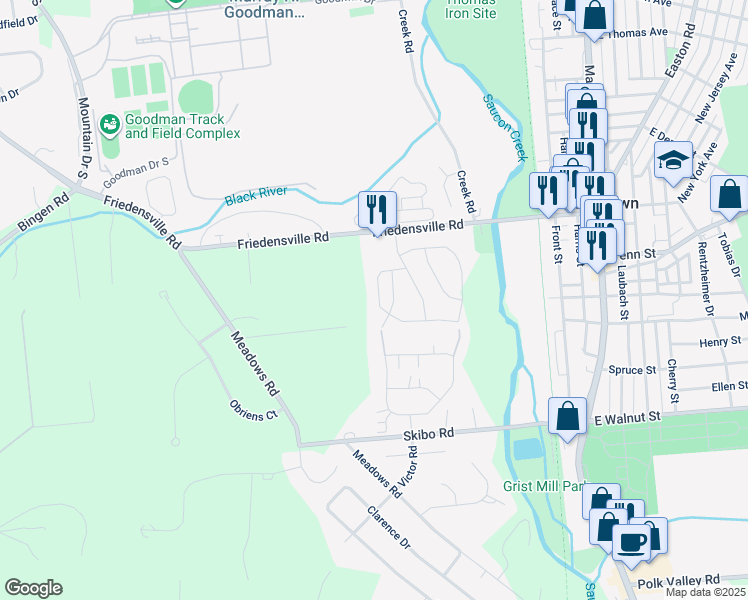 map of restaurants, bars, coffee shops, grocery stores, and more near 1928 Mattis Street in Hellertown